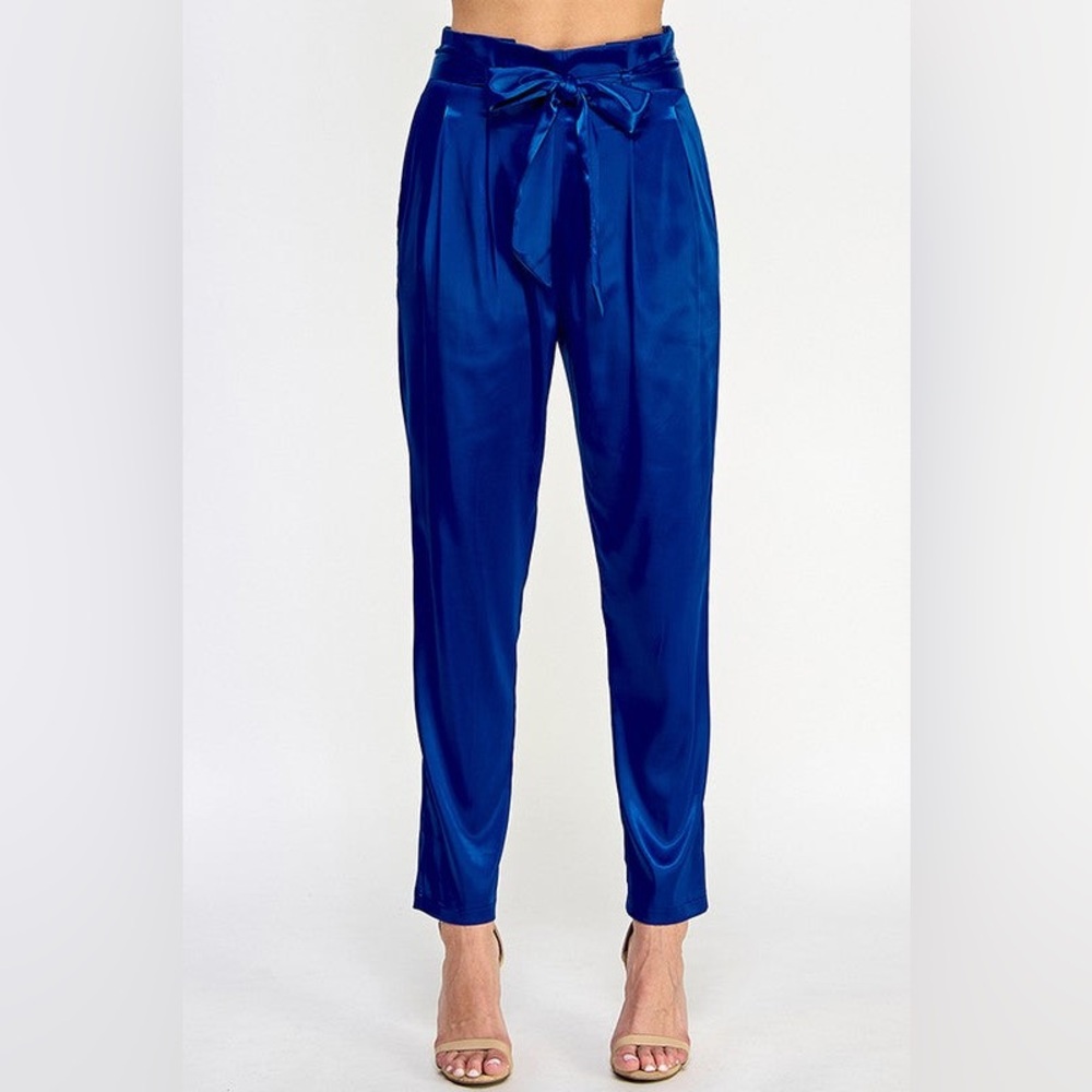 Blue Relaxed Satin Pants